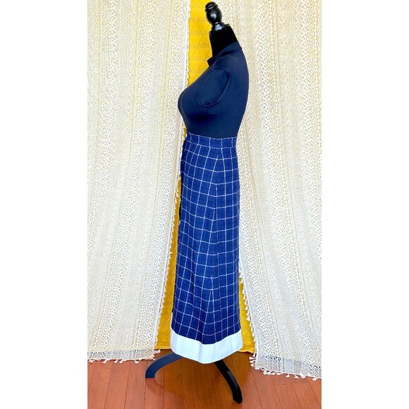 Vintage Handmade Preppy Nautical Wool Navy Blue Plaid Maxi Skirt Size S - Picture 9 of 13
